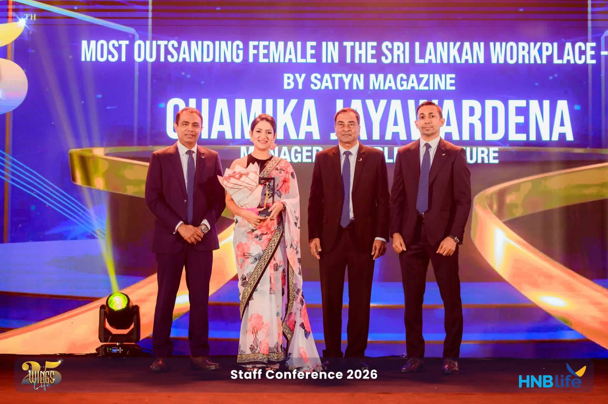 Chamika Jayawardena celebrating her recognition at the Satynmag Women-Friendly Workplace Awards 2026